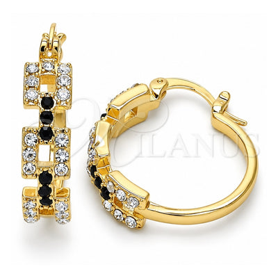 Oro Laminado Small Hoop, Gold Filled Style with Black and White Crystal, Polished, Golden Finish, 02.100.0073.3.20