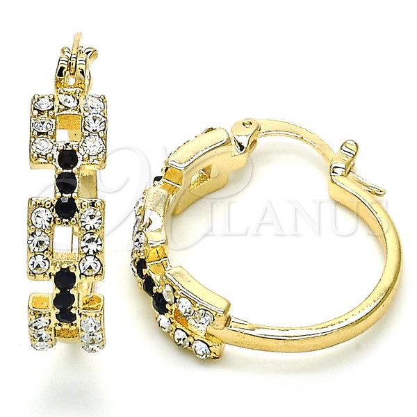 Gold Filled Hoop Earrings — Small Hoop with Black and White Crystal Polished — main product view — SKU 126691 | Oro Laminado aretes de aro — Small Hoop with negro and cristal blanco pulido — SKU 126691