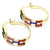 Oro Laminado Small Hoop, Gold Filled Style with Multicolor Crystal, Polished, Golden Finish, 02.100.0073.4.20