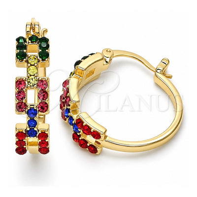 Oro Laminado Small Hoop, Gold Filled Style with Multicolor Crystal, Polished, Golden Finish, 02.100.0073.4.20