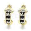 Oro Laminado Small Hoop, Gold Filled Style with Black and White Crystal, Polished, Golden Finish, 02.100.0074.3.15
