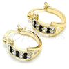 Oro Laminado Small Hoop, Gold Filled Style with Black and White Crystal, Polished, Golden Finish, 02.100.0074.3.15