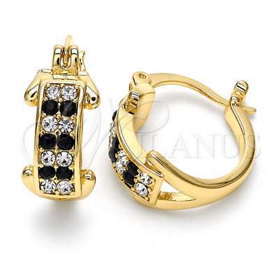 Oro Laminado Small Hoop, Gold Filled Style with Black and White Crystal, Polished, Golden Finish, 02.100.0074.3.15