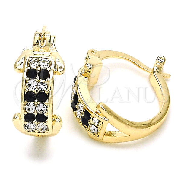 Gold Filled Hoop Earrings — Small Hoop with Black and White Crystal Polished — main product view — SKU 126693 | Oro Laminado aretes de aro — Small Hoop with negro and cristal blanco pulido — SKU 126693