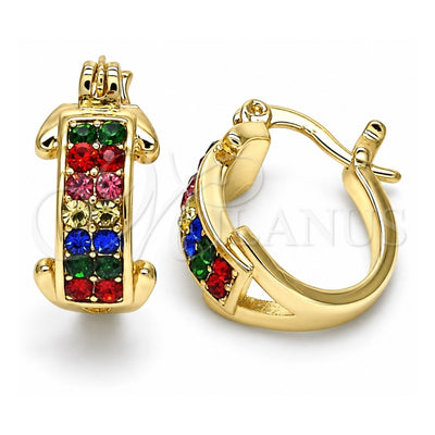 Oro Laminado Small Hoop, Gold Filled Style with Multicolor Cubic Zirconia, Polished, Golden Finish, 02.100.0074.4.15