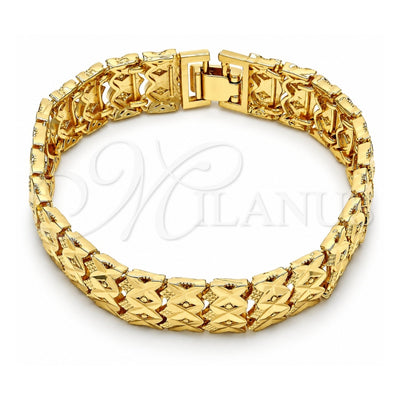 Oro Laminado Fancy Bracelet, Gold Filled Style Diamond Cutting Finish, Golden Finish, 03.100.0058.07 (13 MM Thickness, 7 Inches Length)