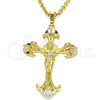 Oro Laminado Religious Pendant, Gold Filled Style Crucifix Design, with White Cubic Zirconia, Polished, Golden Finish, 05.213.0060