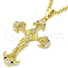 Oro Laminado Religious Pendant, Gold Filled Style Crucifix Design, with White Cubic Zirconia, Polished, Golden Finish, 05.213.0060