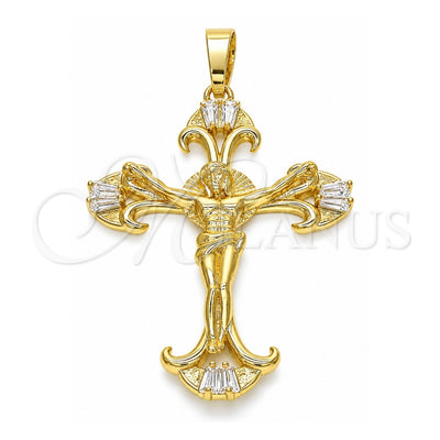 Oro Laminado Religious Pendant, Gold Filled Style Crucifix Design, with White Cubic Zirconia, Polished, Golden Finish, 05.213.0060
