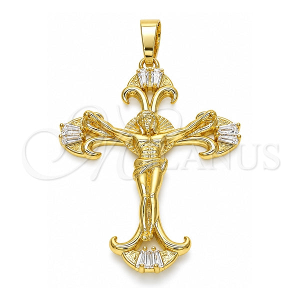 Oro Laminado Religious Pendant, Gold Filled Style Crucifix Design, with White Cubic Zirconia, Polished, Golden Finish, 05.213.0060