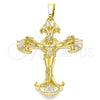 Oro Laminado Religious Pendant, Gold Filled Style Crucifix Design, with White Cubic Zirconia, Polished, Golden Finish, 05.213.0060
