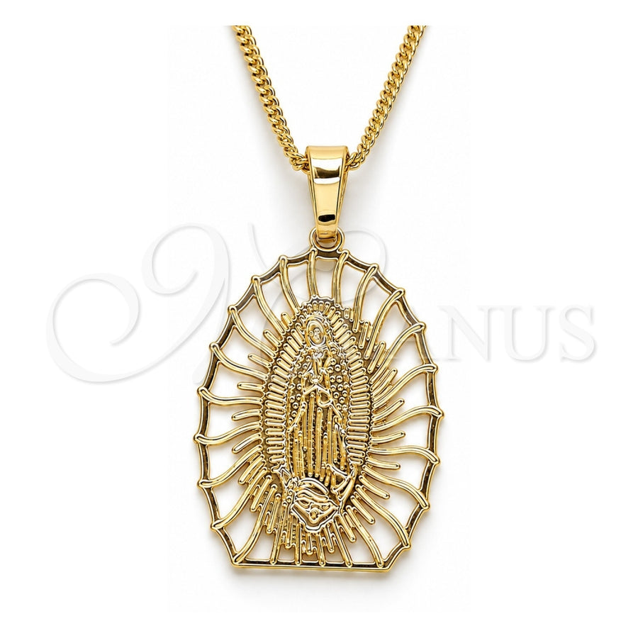Oro Laminado Pendant Necklace, Gold Filled Style Guadalupe Design, Polished, Golden Finish, 04.106.0043.1.20 (02 MM Thickness, 20 Inches Length)
