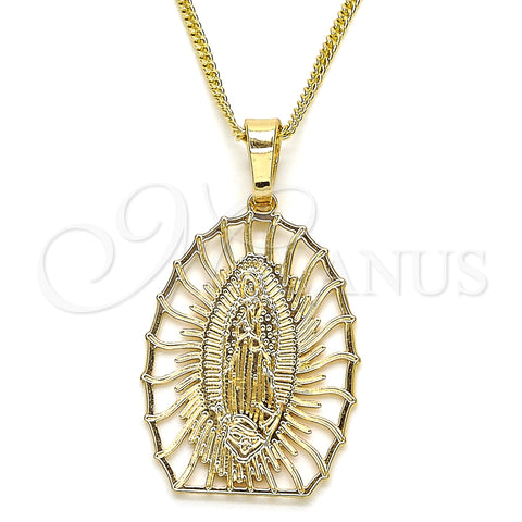 Oro Laminado Pendant Necklace, Gold Filled Style Guadalupe Design, Polished, Golden Finish, 04.106.0043.1.20 (02 MM Thickness, 20 Inches Length)
