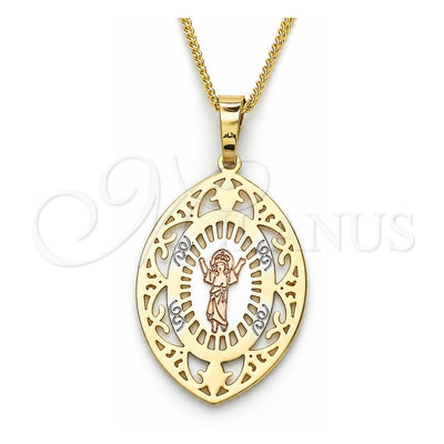 Oro Laminado Pendant Necklace, Gold Filled Style Divino NiÃ±o Design, Polished, Tricolor, 04.106.0046.20 (02 MM Thickness, 20 Inches Length)