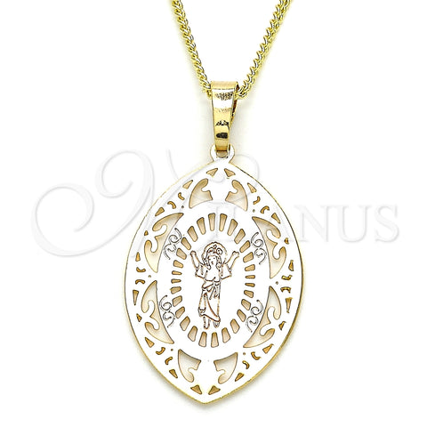 Oro Laminado Pendant Necklace, Gold Filled Style Divino NiÃ±o Design, Polished, Tricolor, 04.106.0046.20 (02 MM Thickness, 20 Inches Length)