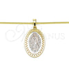 Oro Laminado Pendant Necklace, Gold Filled Style Guadalupe Design, Polished, Tricolor, 04.106.0047.20 (02 MM Thickness, 20 Inches Length)
