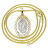 Oro Laminado Pendant Necklace, Gold Filled Style Guadalupe Design, Polished, Tricolor, 04.106.0047.20 (02 MM Thickness, 20 Inches Length)