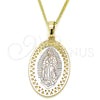 Oro Laminado Pendant Necklace, Gold Filled Style Guadalupe Design, Polished, Tricolor, 04.106.0047.20 (02 MM Thickness, 20 Inches Length)