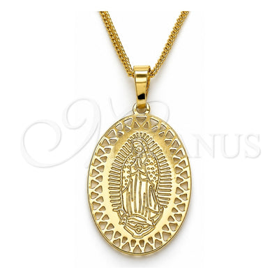 Oro Laminado Pendant Necklace, Gold Filled Style Guadalupe Design, Polished, Golden Finish, 04.106.0047.1.20 (02 MM Thickness, 20 Inches Length)
