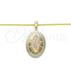 Oro Laminado Pendant Necklace, Gold Filled Style Guadalupe Design, Polished, Tricolor, 04.106.0050.20 (02 MM Thickness, 20 Inches Length)