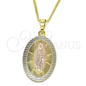 Gold Filled Necklace — Pendant Necklace Guadalupe Design Polished Tricolor 04. 02 — main product view — SKU 126710 | Oro Laminado collar — Pendant Necklace Guadalupe diseño pulido Tricolor 04. 02 — SKU 126710
