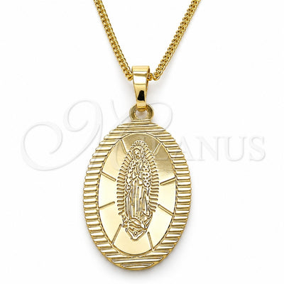 Oro Laminado Pendant Necklace, Gold Filled Style Guadalupe Design, Polished, Golden Finish, 04.106.0050.1.20 (02 MM Thickness, 20 Inches Length)