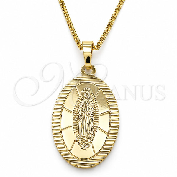 Oro Laminado Pendant Necklace, Gold Filled Style Guadalupe Design, Polished, Golden Finish, 04.106.0050.1.20 (02 MM Thickness, 20 Inches Length)