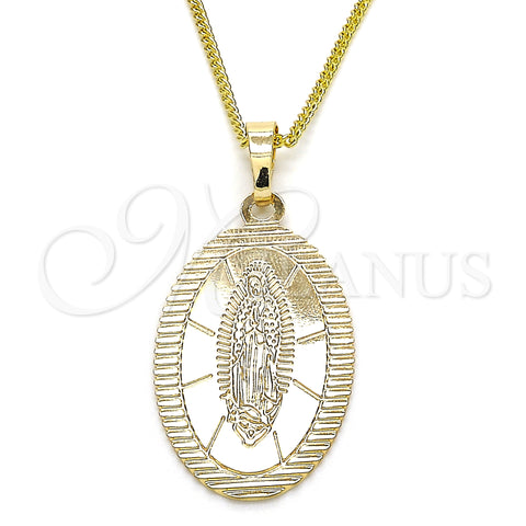 Oro Laminado Pendant Necklace, Gold Filled Style Guadalupe Design, Polished, Golden Finish, 04.106.0050.1.20 (02 MM Thickness, 20 Inches Length)