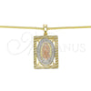 Oro Laminado Pendant Necklace, Gold Filled Style Guadalupe Design, Polished, Tricolor, 04.106.0055.20 (02 MM Thickness, 20 Inches Length)