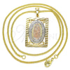 Oro Laminado Pendant Necklace, Gold Filled Style Guadalupe Design, Polished, Tricolor, 04.106.0055.20 (02 MM Thickness, 20 Inches Length)