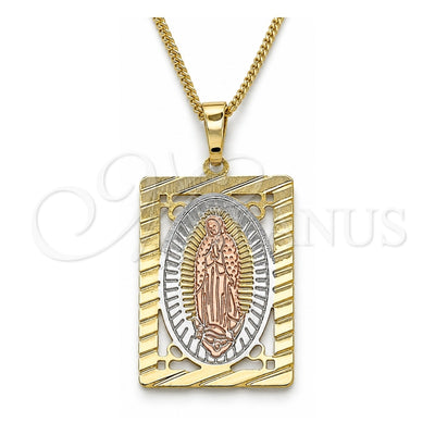 Oro Laminado Pendant Necklace, Gold Filled Style Guadalupe Design, Polished, Tricolor, 04.106.0055.20 (02 MM Thickness, 20 Inches Length)
