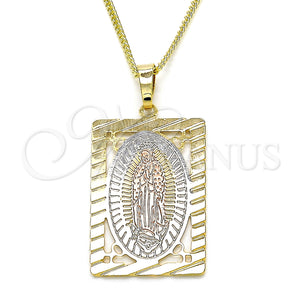 Gold Filled Necklace — Pendant Necklace Guadalupe Design Polished Tricolor 04. 02 — main product view — SKU 126712 | Oro Laminado collar — Pendant Necklace Guadalupe diseño pulido Tricolor 04. 02 — SKU 126712