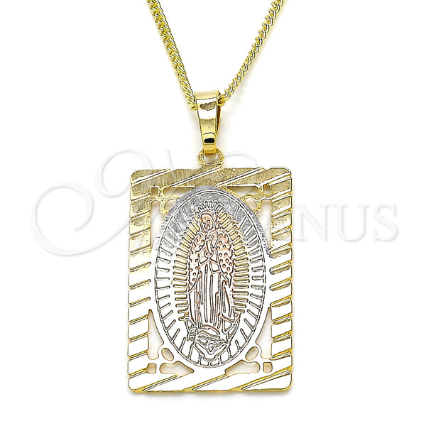 Gold Filled Necklace — Pendant Necklace Guadalupe Design Polished Tricolor 04. 02 — main product view — SKU 126712 | Oro Laminado collar — Pendant Necklace Guadalupe diseño pulido Tricolor 04. 02 — SKU 126712