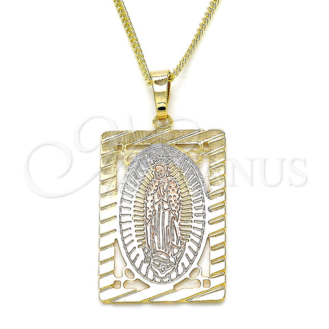 Oro Laminado Pendant Necklace, Gold Filled Style Guadalupe Design, Polished, Tricolor, 04.106.0055.20 (02 MM Thickness, 20 Inches Length)