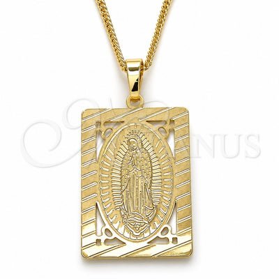 Oro Laminado Pendant Necklace, Gold Filled Style Guadalupe Design, Polished, Golden Finish, 04.106.0055.1.20 (02 MM Thickness, 20 Inches Length)