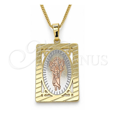 Oro Laminado Pendant Necklace, Gold Filled Style Divino NiÃ±o Design, Polished, Tricolor, 04.106.0056.20 (02 MM Thickness, 20 Inches Length)