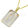 Oro Laminado Pendant Necklace, Gold Filled Style Guadalupe Design, Polished, Tricolor, 04.106.0057.20 (02 MM Thickness, 20 Inches Length)