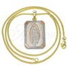 Oro Laminado Pendant Necklace, Gold Filled Style Guadalupe Design, Polished, Tricolor, 04.106.0057.20 (02 MM Thickness, 20 Inches Length)