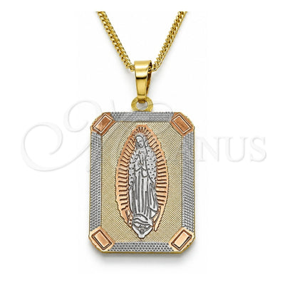 Oro Laminado Pendant Necklace, Gold Filled Style Guadalupe Design, Polished, Tricolor, 04.106.0057.20 (02 MM Thickness, 20 Inches Length)