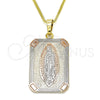 Oro Laminado Pendant Necklace, Gold Filled Style Guadalupe Design, Polished, Tricolor, 04.106.0057.20 (02 MM Thickness, 20 Inches Length)