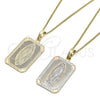 Oro Laminado Pendant Necklace, Gold Filled Style Guadalupe Design, Polished, Tricolor, 04.106.0057.20 (02 MM Thickness, 20 Inches Length)