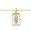 Oro Laminado Pendant Necklace, Gold Filled Style Guadalupe Design, Polished, Tricolor, 04.106.0058.20 (02 MM Thickness, 20 Inches Length)