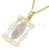 Oro Laminado Pendant Necklace, Gold Filled Style Guadalupe Design, Polished, Tricolor, 04.106.0058.20 (02 MM Thickness, 20 Inches Length)