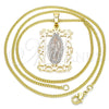 Oro Laminado Pendant Necklace, Gold Filled Style Guadalupe Design, Polished, Tricolor, 04.106.0058.20 (02 MM Thickness, 20 Inches Length)