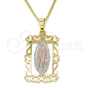 Gold Filled Necklace — Pendant Necklace Guadalupe Design Polished Tricolor 04. 02 — main product view — SKU 126718 | Oro Laminado collar — Pendant Necklace Guadalupe diseño pulido Tricolor 04. 02 — SKU 126718