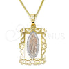 Oro Laminado Pendant Necklace, Gold Filled Style Guadalupe Design, Polished, Tricolor, 04.106.0058.20 (02 MM Thickness, 20 Inches Length)