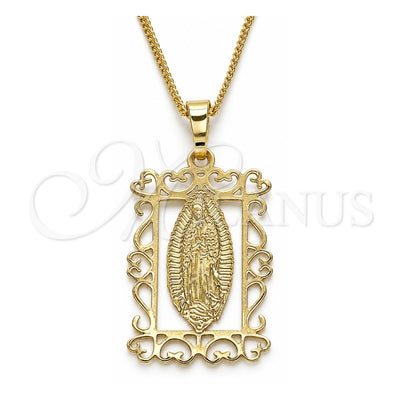 Oro Laminado Pendant Necklace, Gold Filled Style Guadalupe Design, Polished, Golden Finish, 04.106.0058.1.20 (02 MM Thickness, 20 Inches Length)