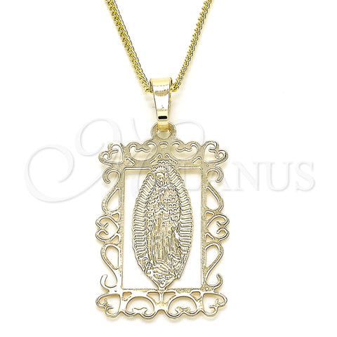Oro Laminado Pendant Necklace, Gold Filled Style Guadalupe Design, Polished, Golden Finish, 04.106.0058.1.20 (02 MM Thickness, 20 Inches Length)