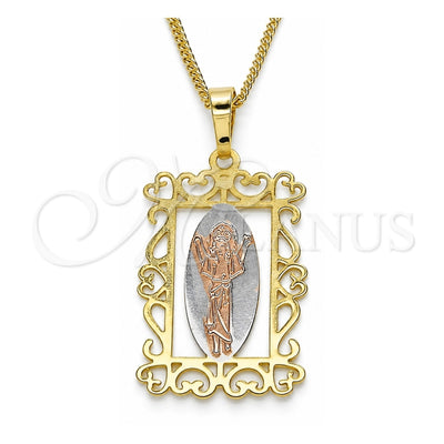 Oro Laminado Pendant Necklace, Gold Filled Style Divino NiÃ±o Design, Polished, Tricolor, 04.106.0059.20 (02 MM Thickness, 20 Inches Length)