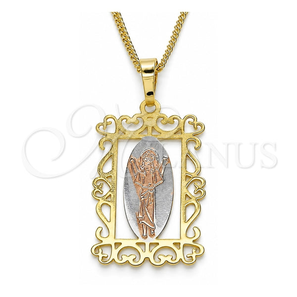 Oro Laminado Pendant Necklace, Gold Filled Style Divino NiÃ±o Design, Polished, Tricolor, 04.106.0059.20 (02 MM Thickness, 20 Inches Length)